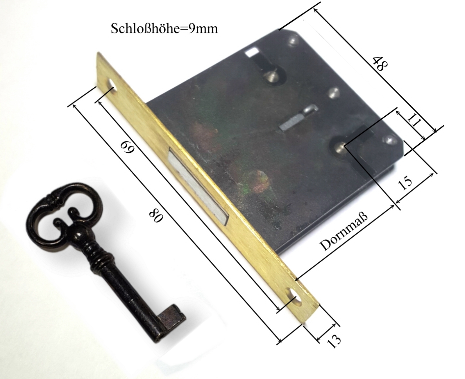 Einsteckschloß 5014 mit Messing-Stulpe Dornmaß 10 - 60 25mm