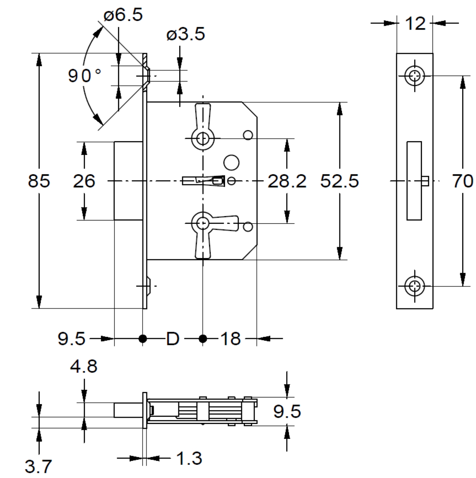 Einsteckschloß mit Messing-Stulpe ca. 12 x 85mm 50