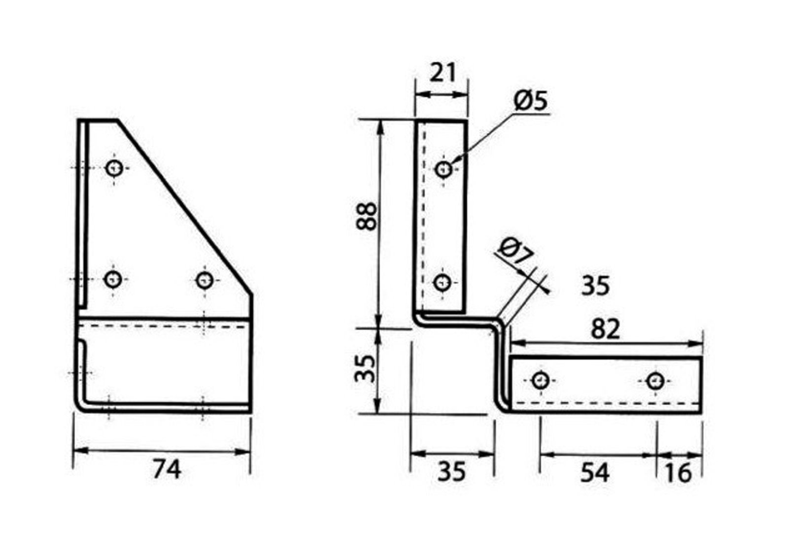 Tischzargen Eckverbinder Tischbeinwinkel 74x88mm, Stahl verzinkt 1Stück