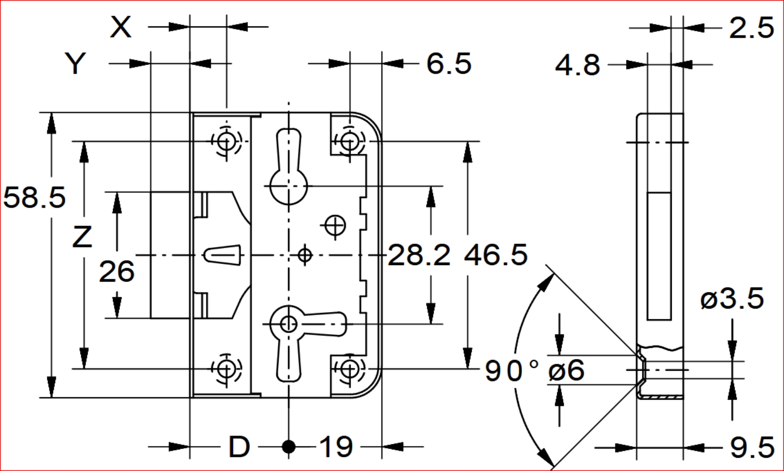 Kastenschloß- klein, 15 - 40mm Dornmaße, Art. 5012 25mm