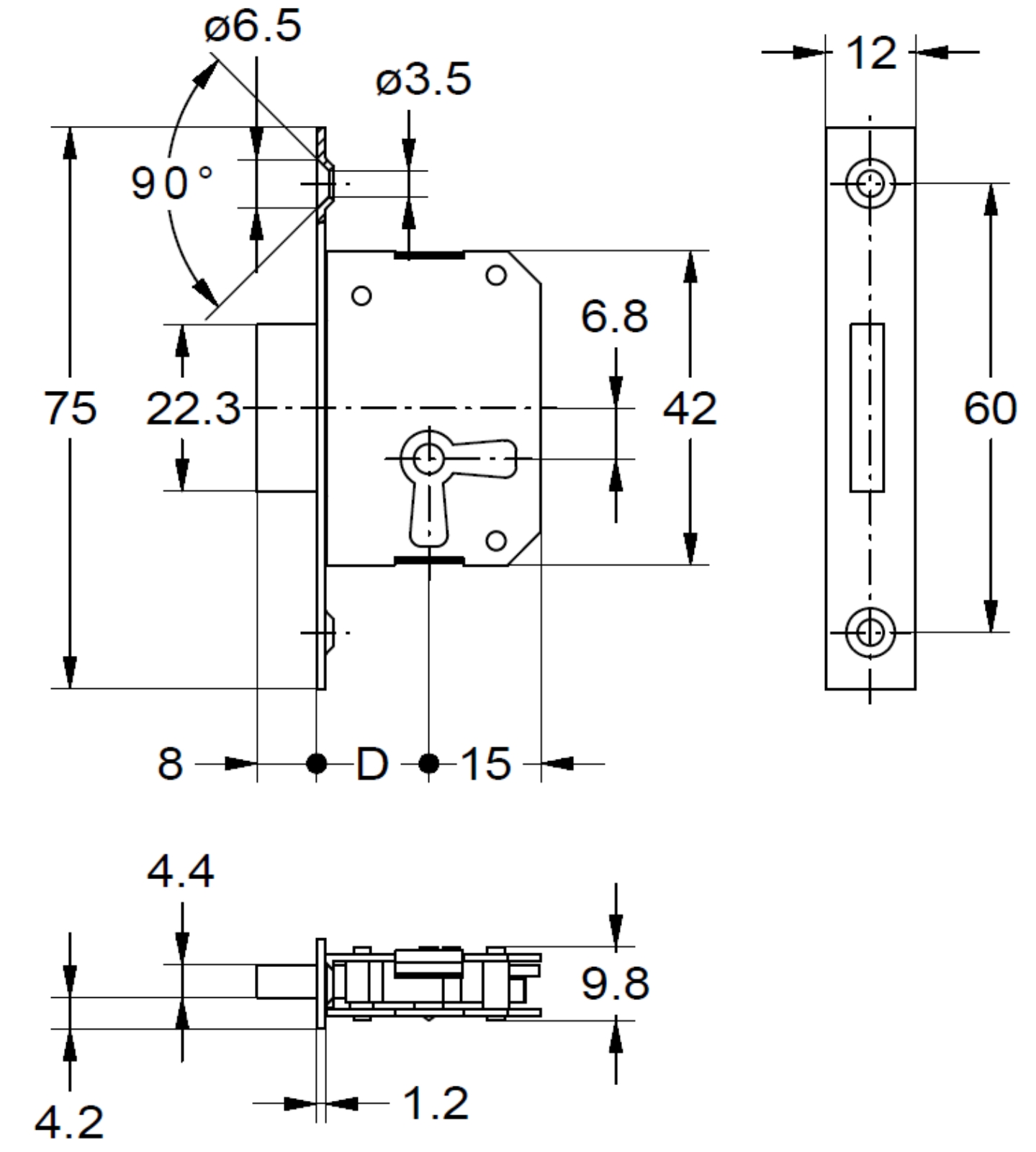 Einsteckschloß- Stulpe ca.12*75mm, Dornmaß 25 mm, Art. 5054n rechts und links durch Wechseldorn