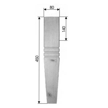 Eckiges  Stuhlbein, Tischbein Art. 63115  Maße: 80x80 mm, 450mm lang Buche