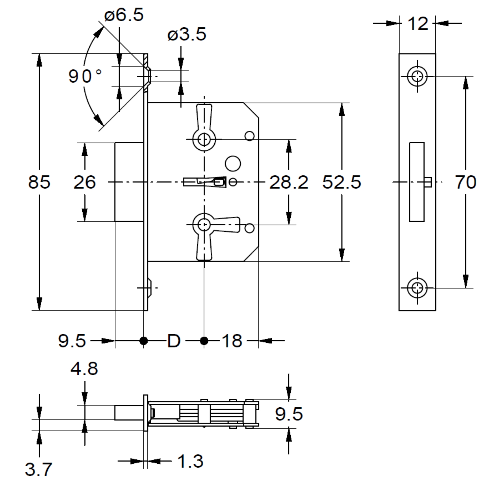 Einsteckschloß mit Messing-Stulpe ca. 12 x 85mm Platzhalter