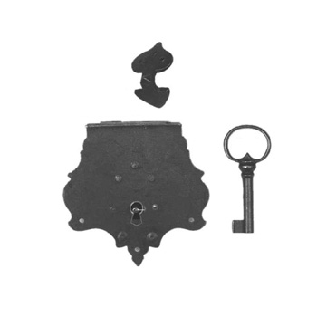 Truhenschloß mit Haken und Schlüssel - in Eisen alt, Art. 5099 60mm